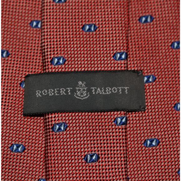 ROBERT‎ TALBOTT $175 Red Blue Geometric Imported Silk Tie 4" Width - Picture 3 of 3